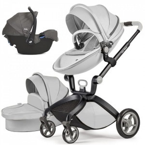 Set 3 in 1 - Carucior Hot Mom Premium Grey 2 in 1 + Scoica auto Joie Gemm Foggy Gray