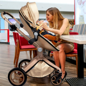 Set 3in1 - Carucior Copii Hot Mom Premium Champagne 2 in 1 + Scoica auto Hot Mom