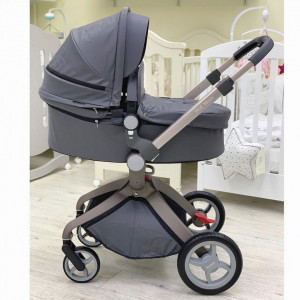 Set 4 in 1 - Carucior Copii Hot Mom Premium Dark Grey 2 in 1 + Scoica auto Joie Gemm Navy Blazer , 0-13kg + Baza isofix i-Base