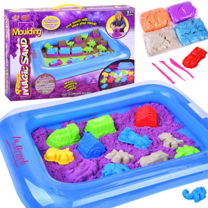 Set - Nisip chinetic cu matrite pentru modelare, diverse forme, 4 pungi x 0,5 kg