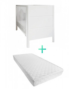 Set Patut Bebe Lemn Masiv, Woodies Smooth, 120cm x 60cm + Saltea copii MyKids Cocos Confort II 120x60x10 c