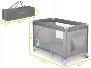 Set Patut pliabil pentru copii, 120 x 60 cm, Ricokids, RK-240, Lavenda Grey cu Saltea Pliabila din Spuma si Cocos, pentru Patut Copii, 120 x 60 cm, MyKids, 08083