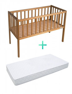 Set - Woodies Dream Crib, Patut Mic 90 x 40 cm Vintage , Din Lemn Masiv + Saltea Confort II 90 cm x 40 cm x 8 c