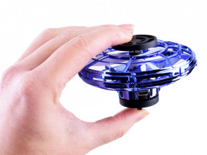 Spinner zburator antistres, Flying Gyro, cu functie de bumerang, incarcator USB, lumini LED, Albastru