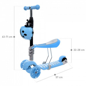 Trotineta 3 roti cu scaun detasabil, pentru copii, roti cu lumini, ghidon reglabil, pivotant, Severno, Lady Bug, Blue