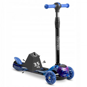 Trotineta de echilibru pentru copii, Ricokids, Piko, cu 3 roti, lumini LED, pliabila, ghidon reglabil, pana la 35 kg, Albastra