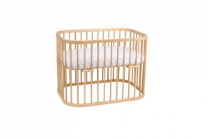 Waldin - Patut pentru copii Rotund 5in1 Natural, cu Sistem de Leganare, Saltele Incluse, Transformabil, Co-Sleeper, Tarc de Joaca, Masa si Scaun pentru Activitati