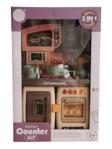 Bucatarie din plastic 2in1 Kitchen Counter Suit Funny Cooking, cu muzica si lumini, 27 x 14,5 x 8 cm