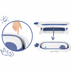 Cadita pliabila pentru bebelusi, cu Dop Senzor de temperatura, suport antiderapant, Perna Reductoare, Ricokids, 728001, Albastra