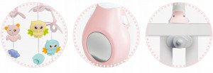 Carusel mobil, Ricokids, cu proiector de lumini si telecomanda, stelute colorate, jucarii, temparizator, RK-813, Roz