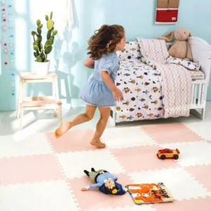Covoras puzzle din spuma pentru copii, 120x120cm, 4 piese, Ricokids, 7504, Alb Piersica