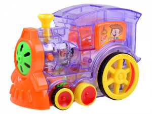 Jucarie interactiva, Locomotiva, cu lumini si sunete, cu 80 de piese Domino