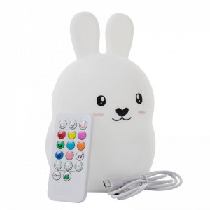 Lampa de Veghe pentru Copii, Iepuras, din Silicon, Moale, 9 lumini LED, alimentare USB, Lumina Reglabila, Telecomanda, Severno Rabbit, Alb