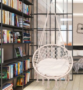 Leagan suspendat pentru casa sau gradina, cu franjuri, 71 cm, 120 kg, Severno, Luiza, Ecru