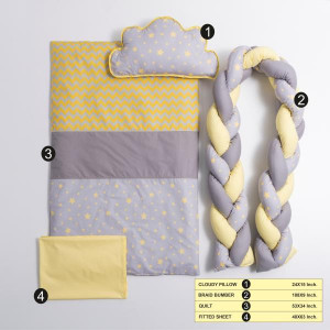 Lenjerie 6 piese pentru patut copii Gray-Yellow fara baldachin 120x60