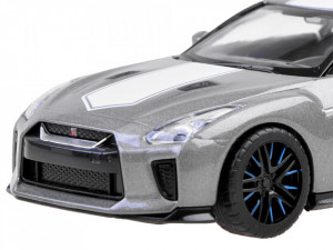 Masinuta Metalica Nisan GT-R, 1:32, cu sunete, lumini, alarma, Argintiu metalizat, 14 cm, Jokomisiada, ZA3757