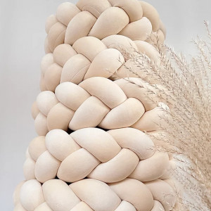 Protectie impletita pentru patut copii, din bumbac catifelat, Sparrow, Velvet Almond, 200 cm