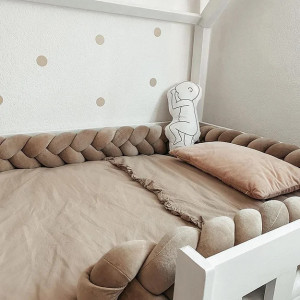 Protectie impletita pentru patut copii, din bumbac catifelat, Sparrow, Velvet Capuccino, 200 cm