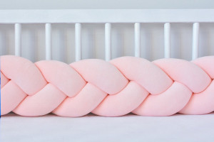 Protectie impletita pentru patut copii, din bumbac catifelat, Sparrow, Velvet Peach Pink 340 cm, Full 120 x 60 cm