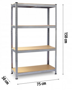 Raft de depozitare metalic, 150 x 75 x 30 cm, Argintiu, galvanizat, 540 kg, Plonos