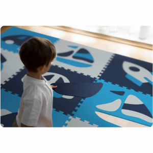 Ricokids - Covoras puzzle din spuma pentru copii, 180x180cm, 9 piese, Albastru