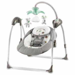 Ricokids - Leagan electric inteligent pentru copii, USB, Aplicatie Swing Control, Senzor pentru Plans, Temporizator, 8 viteze de leganare, 12 melodii, Carusel, Alimentare priza si baterii, Premium, Grey