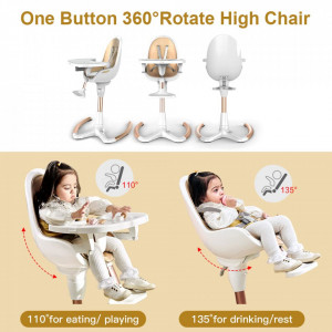 Scaun pentru Hranire Copii 3 in 1, inaltime reglabila, rotatie 360 grade, inclinatie relglabila, 0 - 50 kg, Hot Mom, White-Black