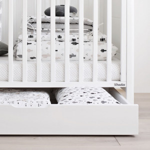 Sertar Depozitare Pentru Patut, cu Capac, Pin, HDF, MDF, Woodies Safe Dreams, Smoth 120 × 60 cm, Alb