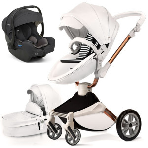 Set 3 in 1 - Carucior Hot Mom 360 Alb 2 in 1 + Scoica auto Joie i-Size i-Gemm 2 Shale