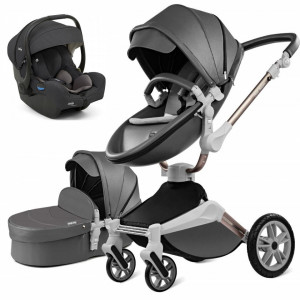 Set 3 in 1 - Carucior Hot Mom 360 Dark Grey 2 in 1 + Scoica auto Joie i-Size i-Gemm 2 Shale