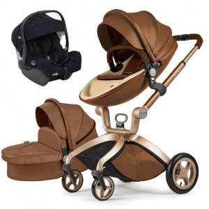 Set 3 in 1 - Carucior Hot Mom Premium Coffe 2 in 1 + Scoica auto Joie Gemm Navy Blazer