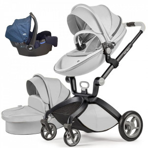 Set 3 in 1 - Carucior Hot Mom Premium Grey 2 in 1 + Scoica auto Joie Gemm Navy Blazer