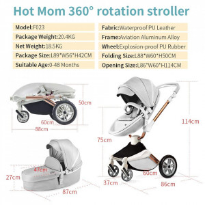 Set 3in1 - Carucior Copii Hot Mom 360 Blue 2 in 1 + Scoica auto Hot Mom