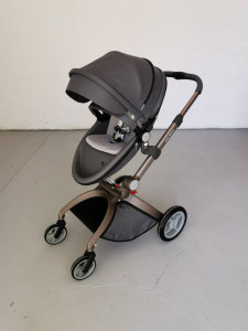 Set 3in1 - Carucior Copii Hot Mom Premium Dark Grey 2 in 1 + Scoica auto Hot Mom