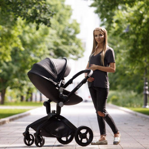 Set 4 in 1 - Carucior Copii Hot Mom Premium Negru 2 in 1 + Scoica auto Joie Gemm Foggy Grey, 0-13kg + Baza isofix i-Base