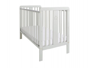 Set Patut Bebe Din Lemn Masiv Woodies Star Gri, 120 x 60 & Saltea copii MyKids Cocos Confort II 120x60x10 c