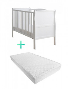 Set Patut Lemn Masiv Woodies Noble Alb, 120 x 60 cm + Saltea Cocos Confort II 10 c