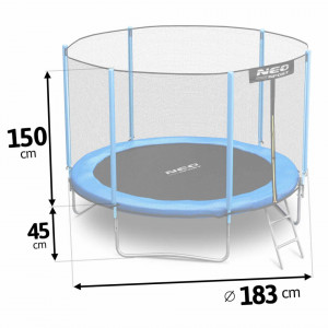 Trambulina pentru copii, Neo-Sport, 312 cm, 6 / 10 ft, cu plasa interioara si scara metalica, greutate maxima 150 kg