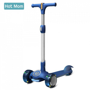 Trotineta cu 3 roti pentru copii 2 - 9 ani, Hot Mom Wind Rider, Aliaj aluminiu, Silicon PU, Structura Robusta, Pana la 50 kg, Albastra