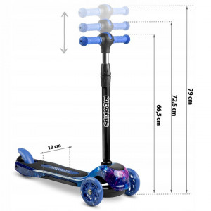 Trotineta de echilibru pentru copii, Ricokids, Piko, cu 3 roti, lumini LED, pliabila, ghidon reglabil, pana la 35 kg, Albastra