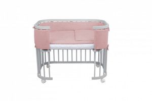 Waldin - Patut pentru copii Rotund 5in1 Gri cu Echipament Roz, cu Sistem de Leganare, Saltele Incluse, Transformabil, Co-Sleeper, Tarc de Joaca, Masa si Scaun pentru Activitati