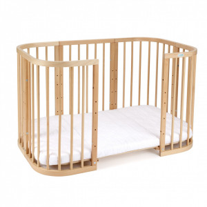 Waldin - Patut Rotund Evolutiv 7in1 Natur, Saltele Incluse, Transformabil, Masa de Schimbat, Co-Sleeping, Tarc de Joaca, Birou, Scaune
