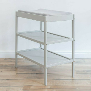 Woodies Changer Grey - Masa de Schimbat Pentru Bebelusi Lemn Masiv, 76cm x 44cm x 86 cm, Cu 2 Rafturi De Depozitare Inalte