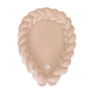 Babynest 2in1 pentru copii, cu margini impletite, din bumbac catifelat, Sparrow Velvet, Warm Beige