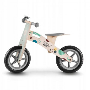 Bicicleta de echilibru din lemn pentru copii, cu geanta si clopotel, Ricokid, RC-610