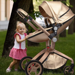 Carucior Copii Hot Mom Premium Champagne 2 in 1, varsta intre 0 - 36 luni, elegant, confortabil, sigur si usor de folosit