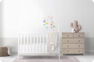 Carusel mobil, Ricokids, cu proiector de lumini si telecomanda, stelute colorate, jucarii, temparizator, RK-813, Roz