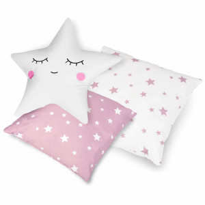 Cort de joaca pentru copii, cu fereastra, 3 perne, lumini, 120 x 120 x 165 cm, Nukido, Roz cu Stelute