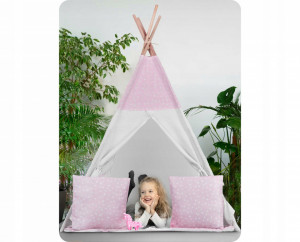Cort de joaca pentru copii, cu fereastra, Ricokids, Pink Star, 3 perne, lumini, 120x120x165, 740403