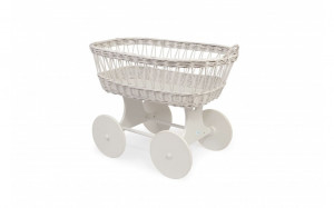 Cosulet din rachita, pentru bebe, cu saltea, patura 80 x 80 cm, baldachin, perna, Waldin, Alb, Echipament Pink, 77